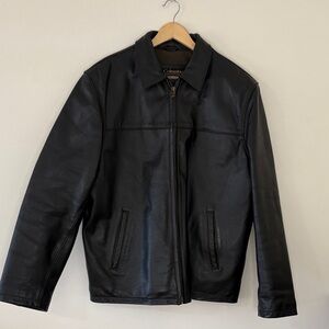 Vintage Y2K 90s Columbia Leather Bomber Jacket Men’s L Unisex Moto Style Warm